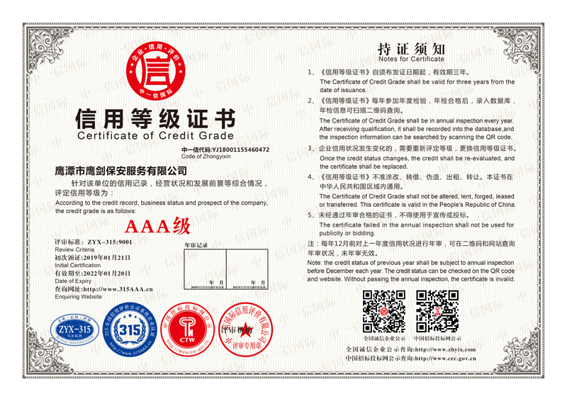 信用等級(jí)證書